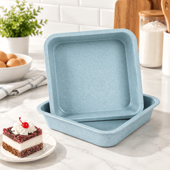 2-pack 8x8 Nonstick Steel Square Baking Pans Light Blue