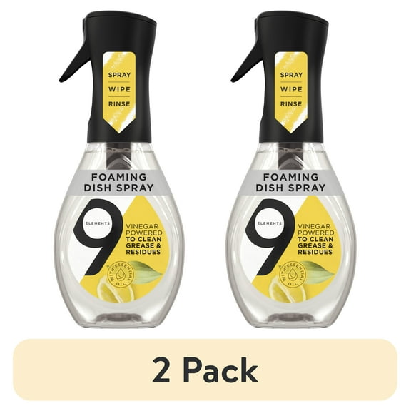 (2 pack) 9 Elements Foaming Dish Spray, Dish Soap, Lemon Scent, 16 fl oz Bottle