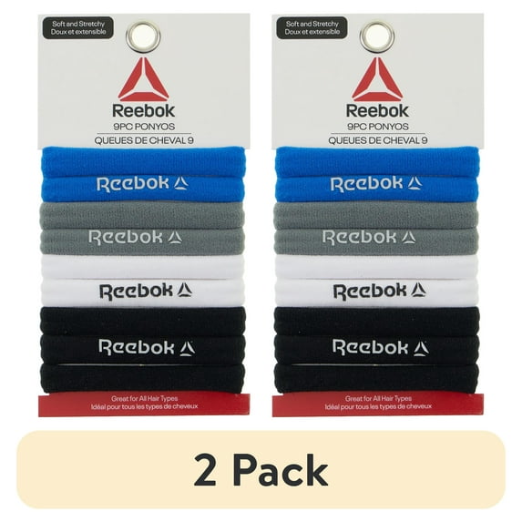 (2 pack) Reebok 9 Piece Ponyos For All Hair Types With Soft Fabric And Great Elasticity
