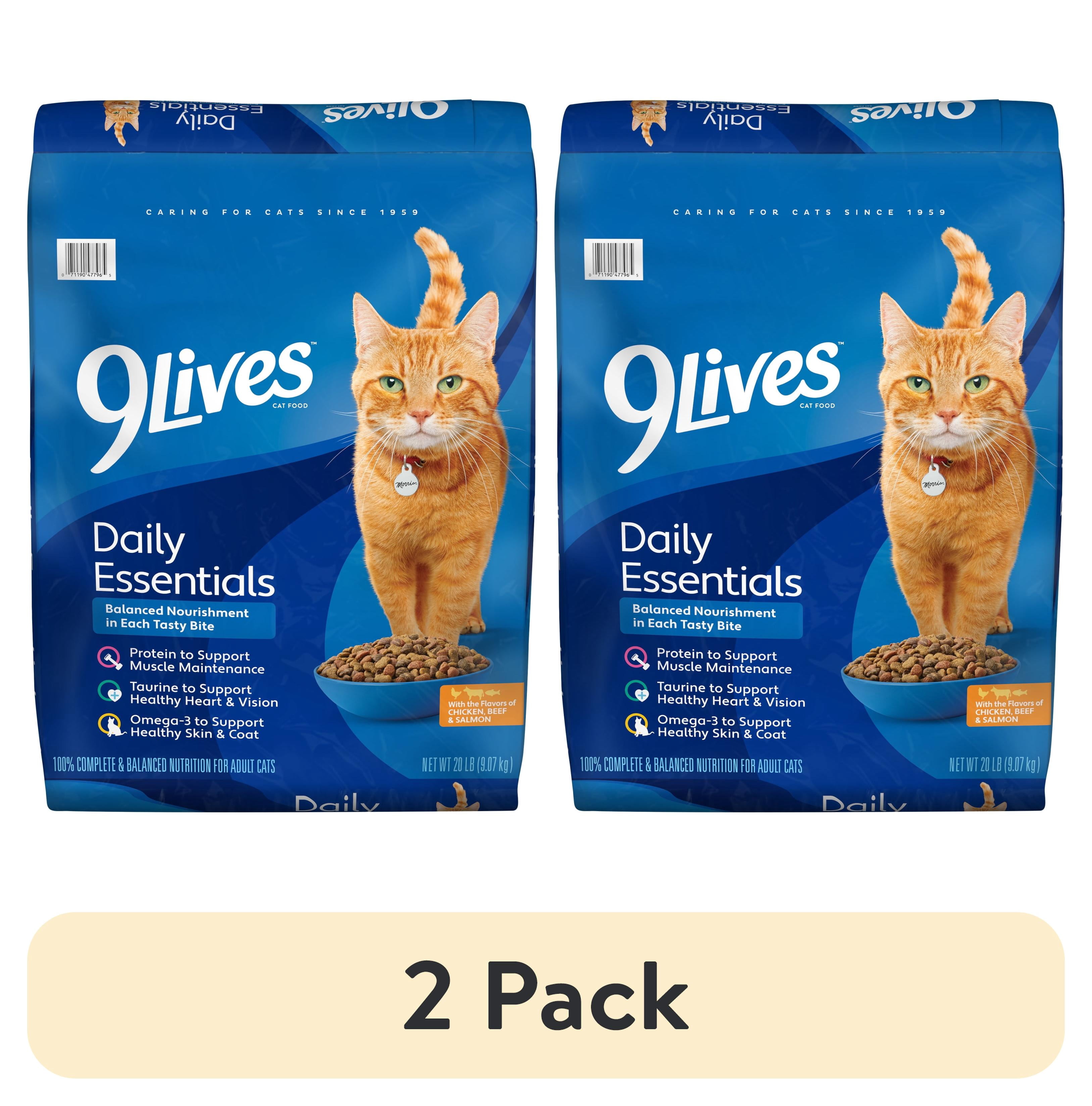 (2 pack) 9Lives Daily Essentials Dry Cat Food for Adult Cats with Chicken, Beef & Salmon, 20 lb. Bag