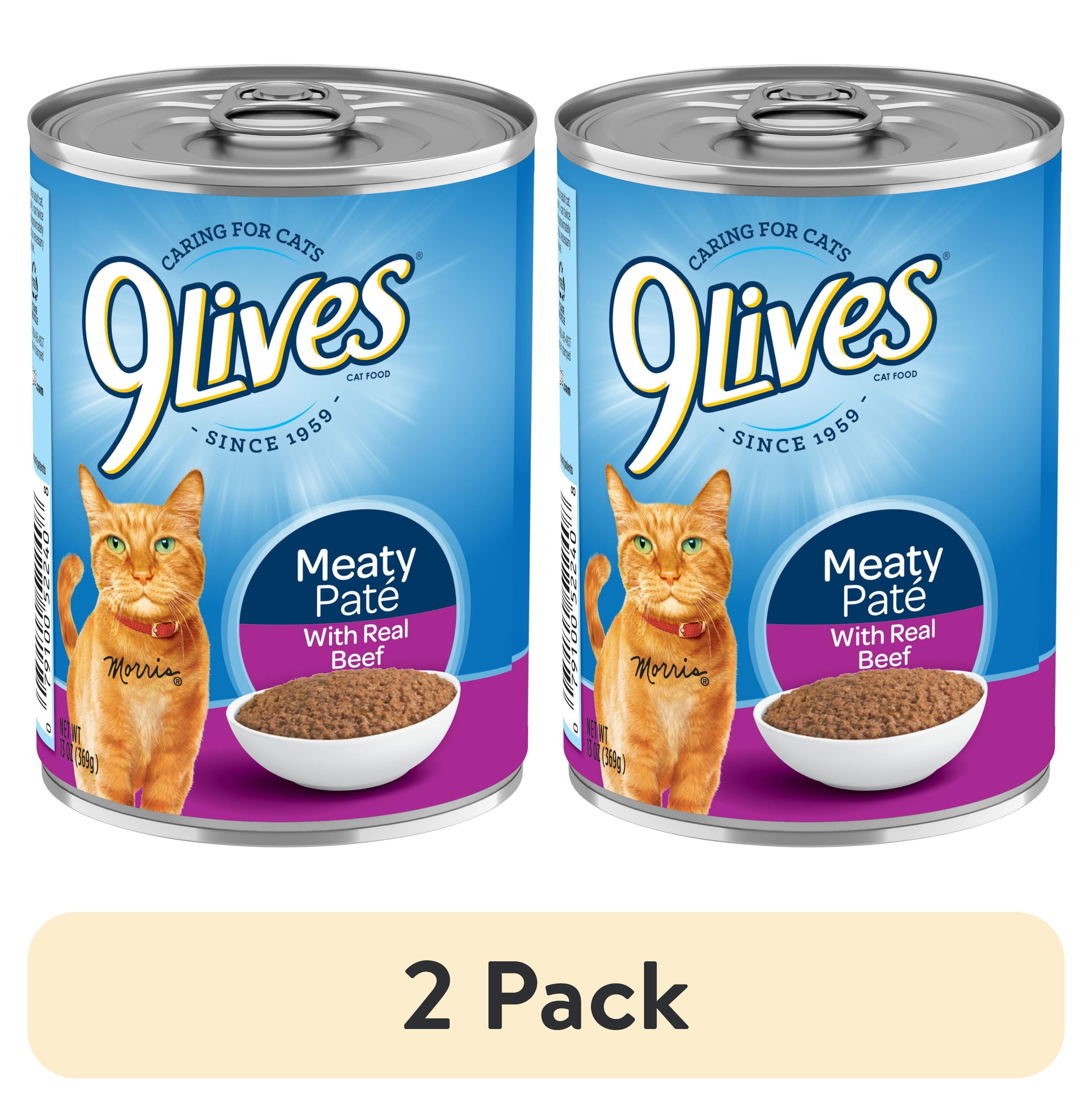 (2 pack) 9Lives Meaty Paté with Real Beef Wet Cat Food, 13 Ounce Can, 12 Count