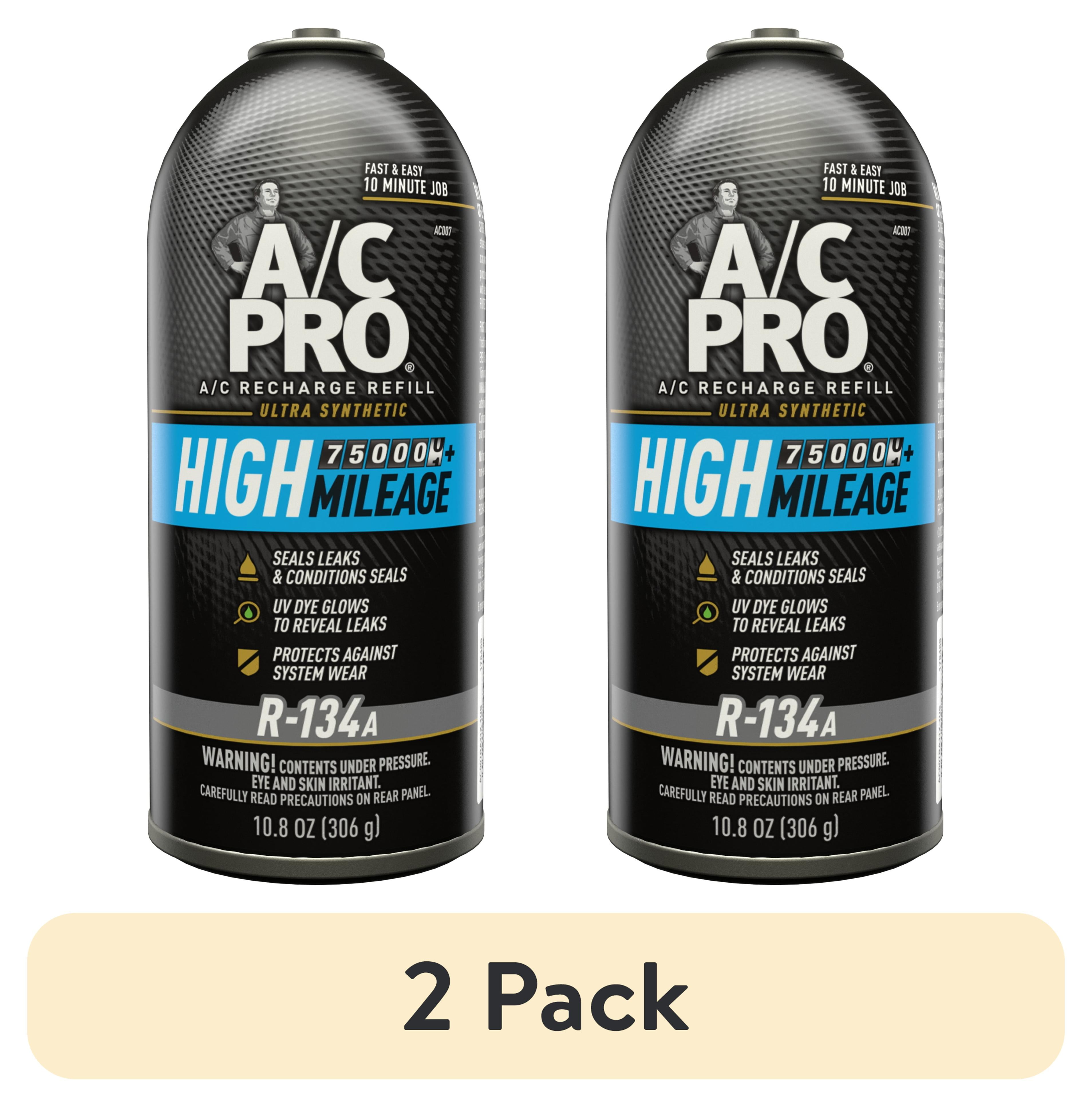 (2 pack) A/C Pro High Mileage R-134a A/C Recharge Auto Air Conditioner Refrigerant Refill - 10.8oz