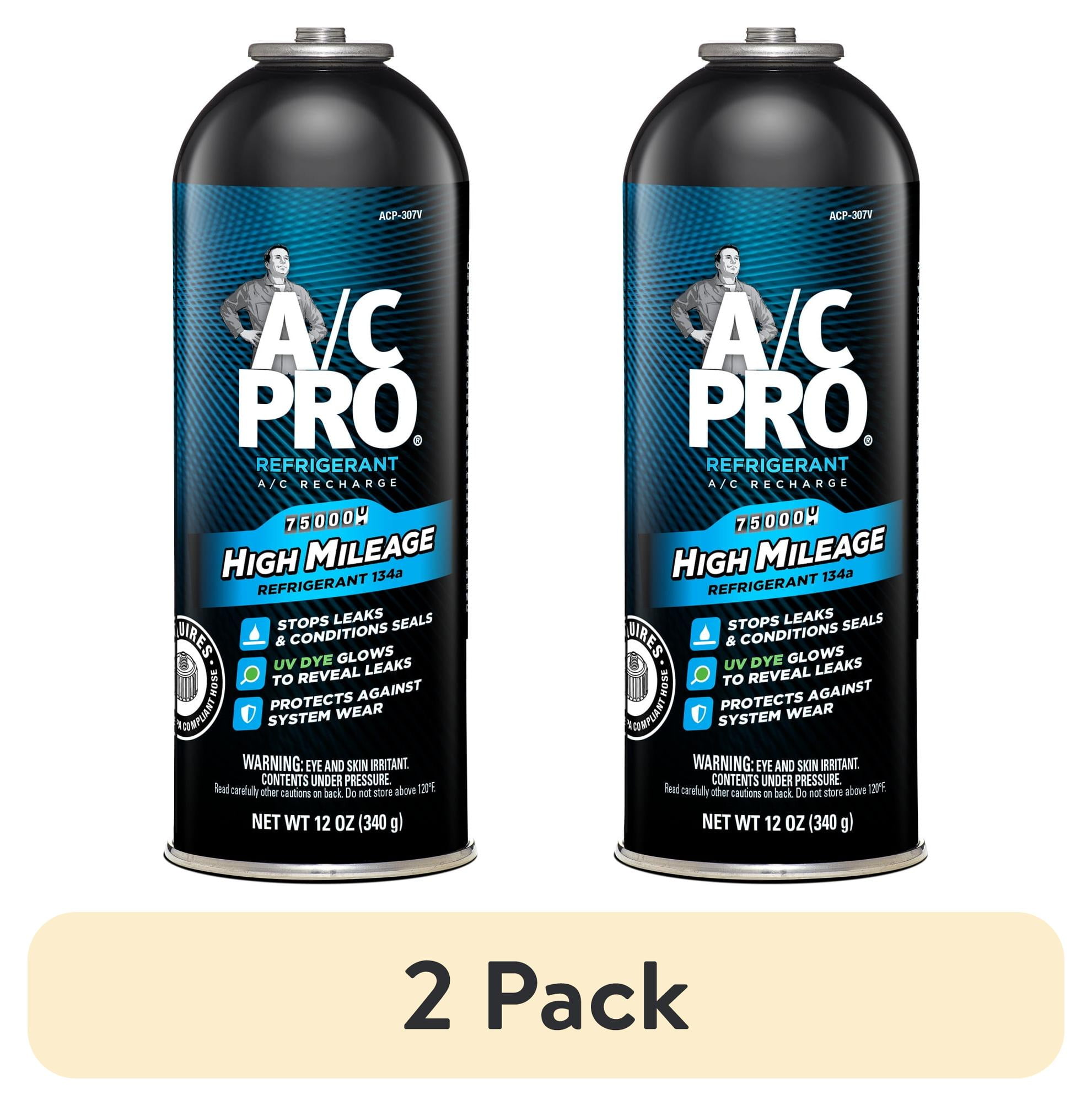 (2 pack) A/C Pro High Mileage R-134a A/C Recharge Auto Air Conditioner Refrigerant Refill - 12oz