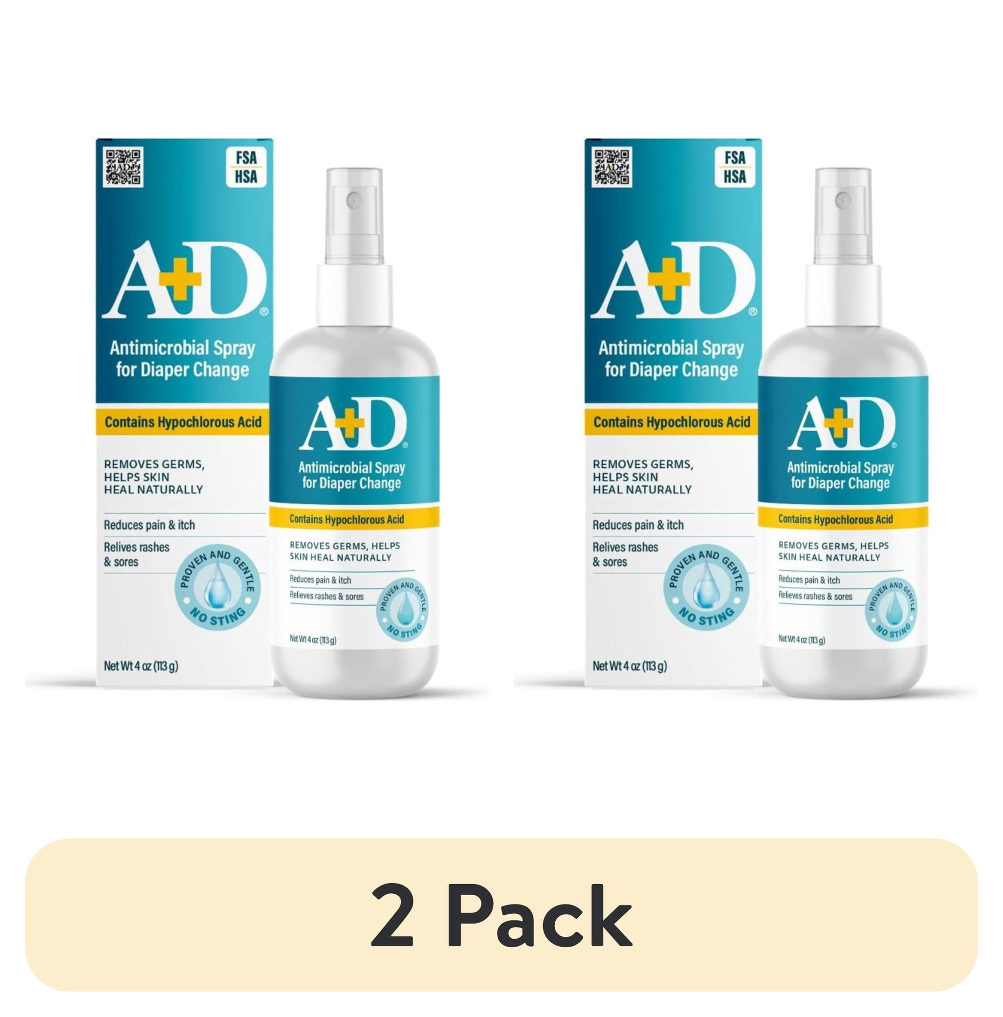 (2 pack) A+D Antimicrobial Hydrogel Spray – with Hypochlorous Acid, Alcohol-Free, Non-Sting Formula, Safe for All Ages, 4oz