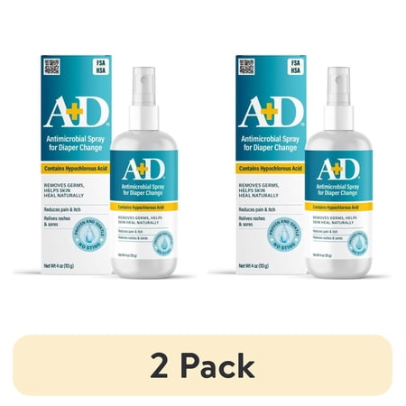 (2 pack) A+D Antimicrobial Hydrogel Spray – with Hypochlorous Acid, Alcohol-Free, Non-Sting Formula, Safe for All Ages, 4oz