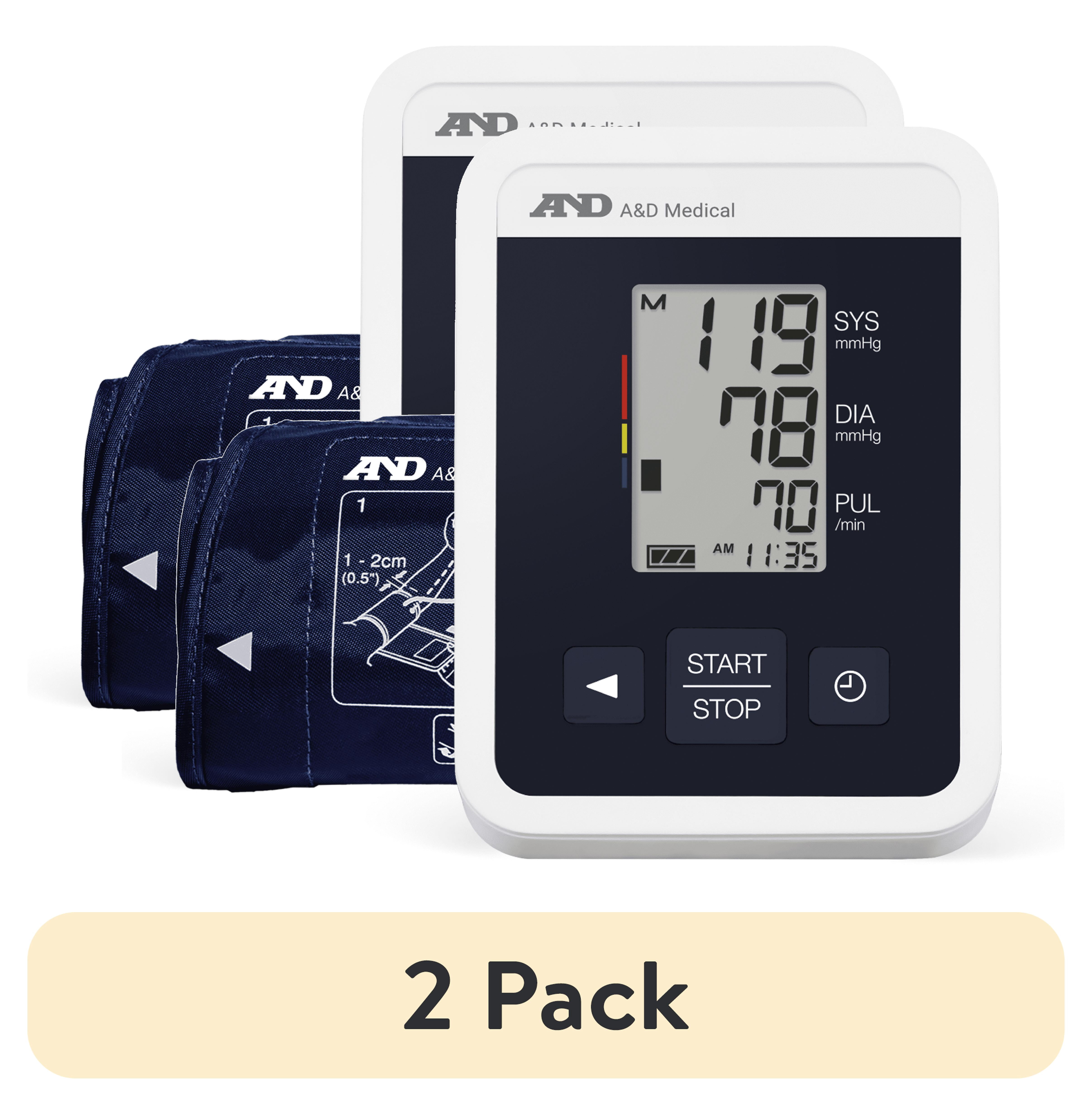 (2 pack) A&D Medical Blood Pressure Monitor, Upper Arm, Wide Cuff, Digital, Heart Rate Detection (UA-660)