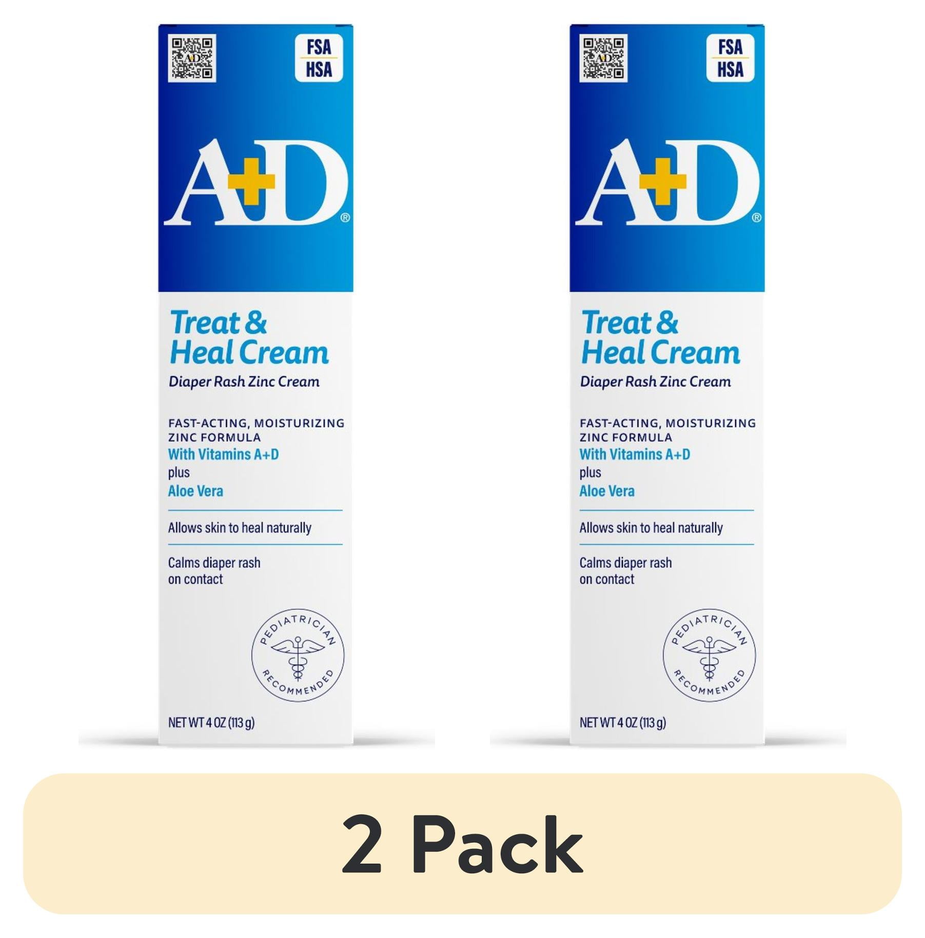 (2 pack) A+D Medicated Diaper Rash Cream with Zinc, 4oz