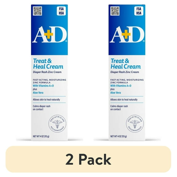 (2 pack) A+D Medicated Diaper Rash Cream with Zinc, 4oz