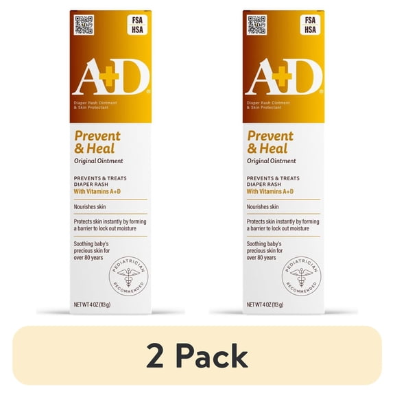 (2 pack) A+D Original Diaper Rash Ointment with Vitamins A and D, 4 oz Tube