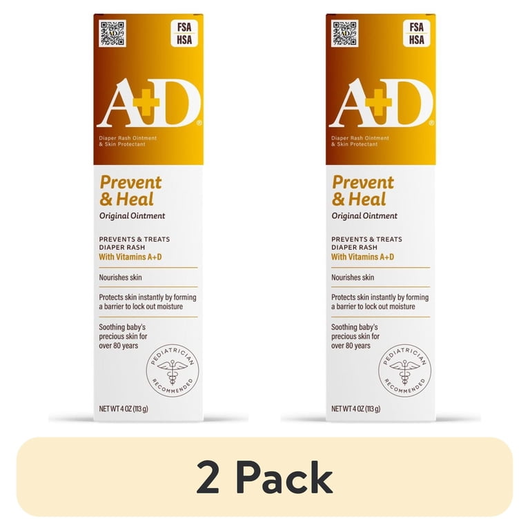 2 pack) A+D Original Diaper Rash Ointment with Vitamins A and D, 4