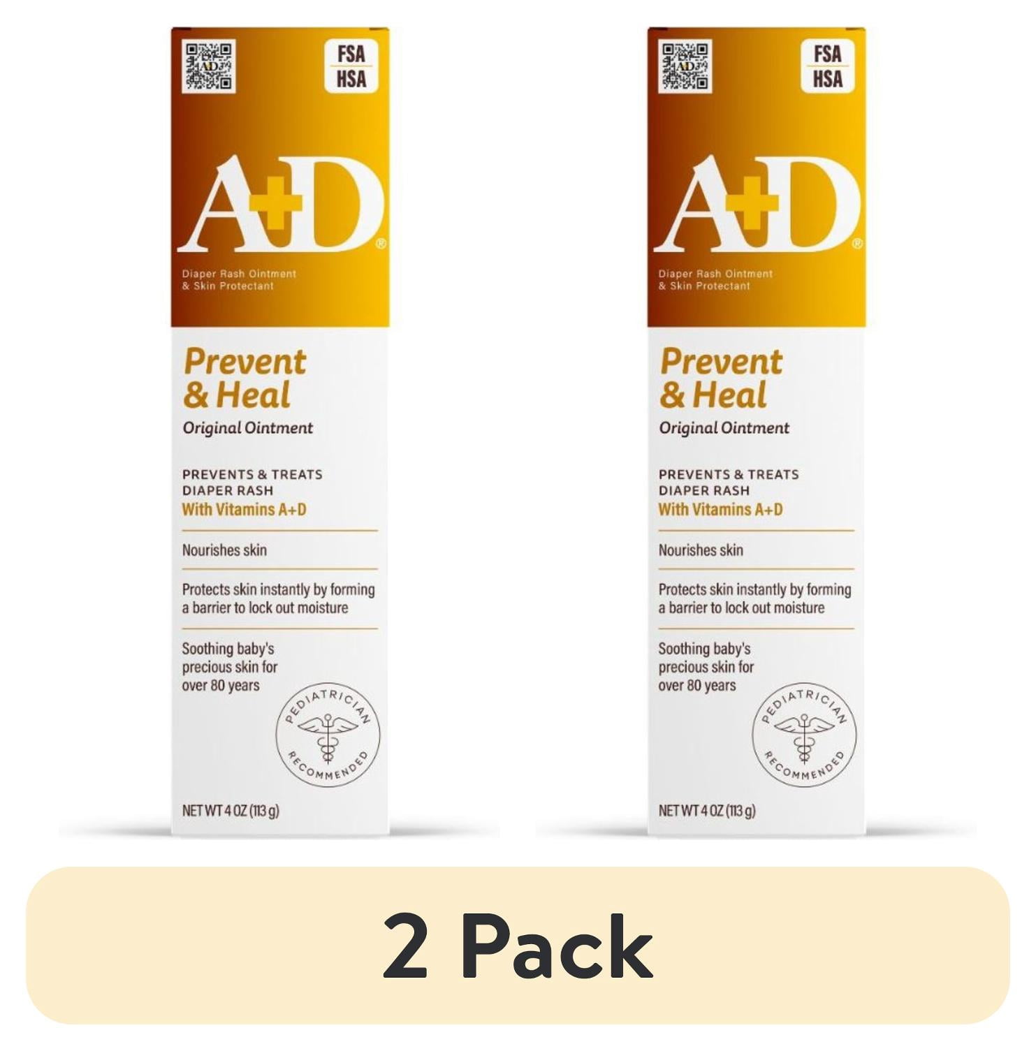 (2 pack) A+D Original Diaper Rash Ointment with Vitamins A and D, 4 oz Tube