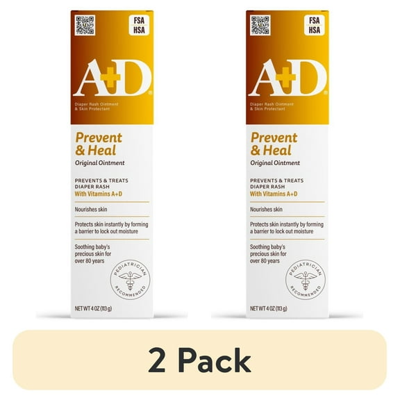 (2 pack) A+D Original Diaper Rash Ointment with Vitamins A and D, 4 oz Tube