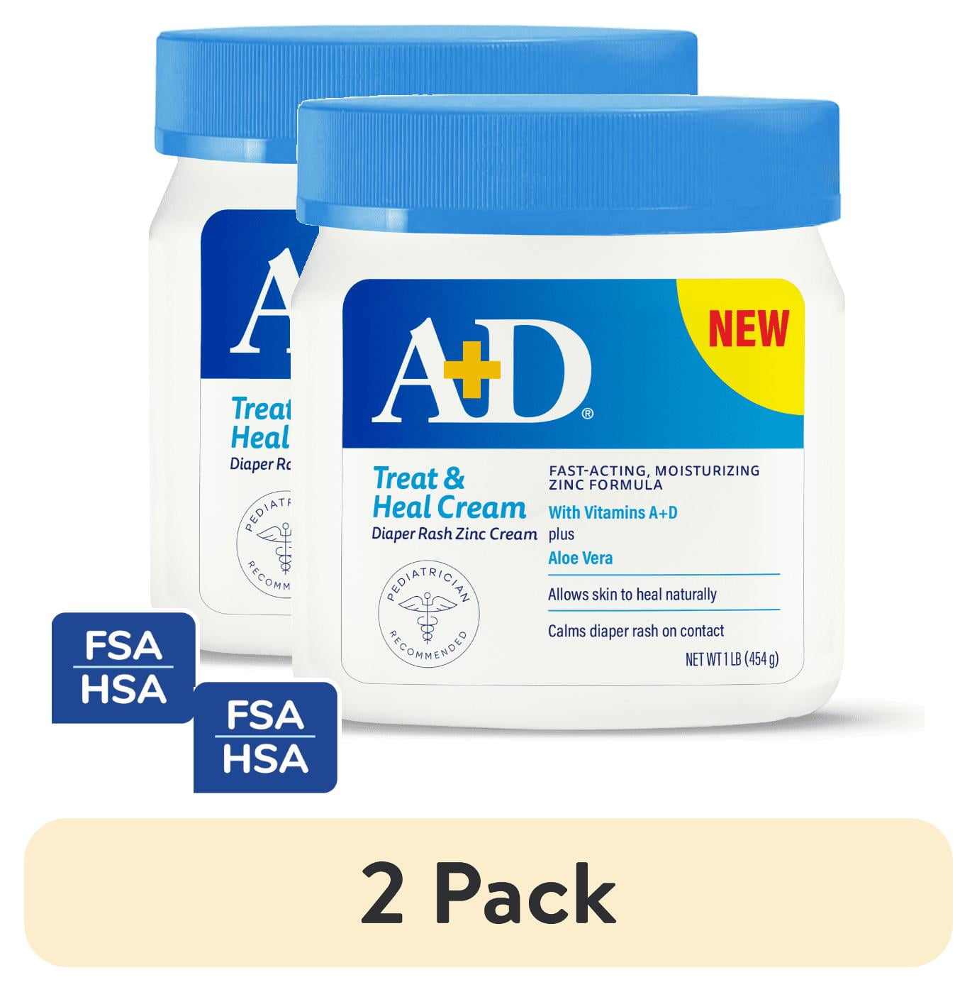 2 pack) A+D Treat & Heal Diaper Rash Cream, Zinc Oxide 10%, Easy