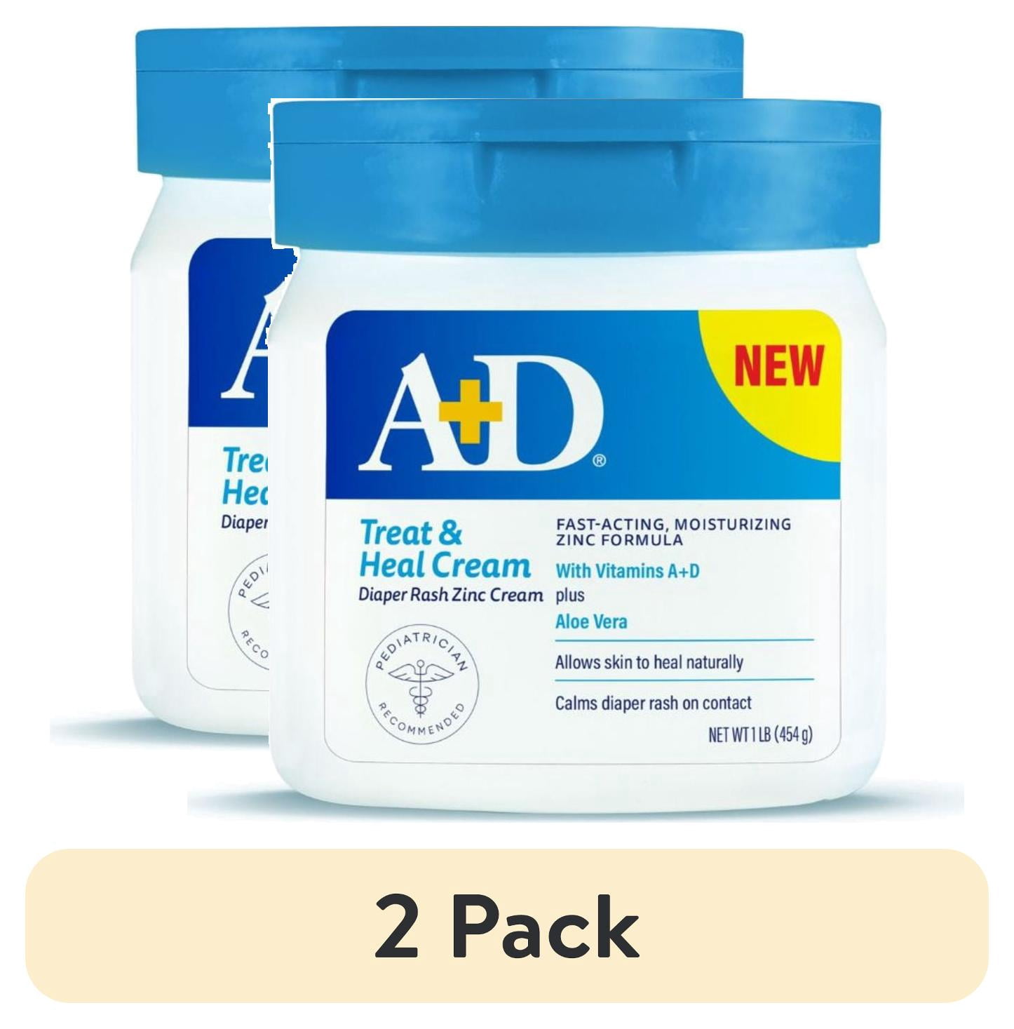 2 pack) A+D Treat + Heal Zinc Oxide Diaper Rash Cream, 16 oz Jar