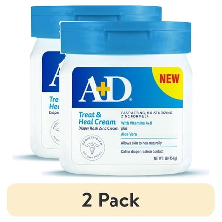 (2 pack) A+D Treat + Heal Zinc Oxide Diaper Rash Cream, 16 oz Jar