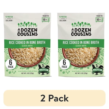 (2 pack) A Dozen Cousins Rice Cooked in Bone Broth, Collagen-Rich Gluten-Free Microwave Side Dish, 8 oz Pouch