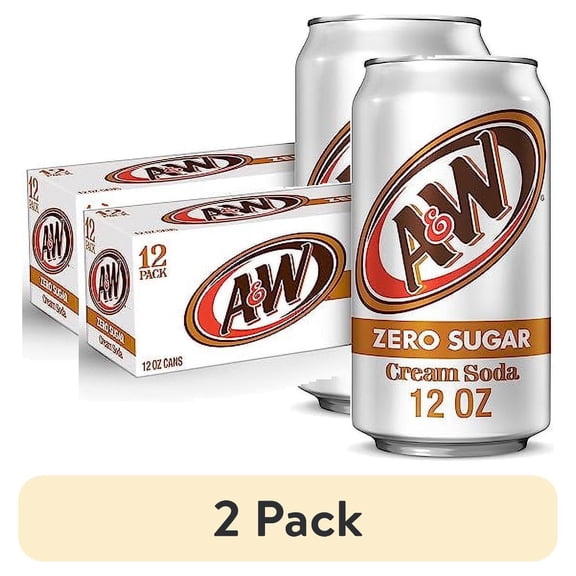 (2 pack) A&W Cream Soda Zero Sugar, 12 Fl Oz Cans, 12 Pack Packaging May Vary