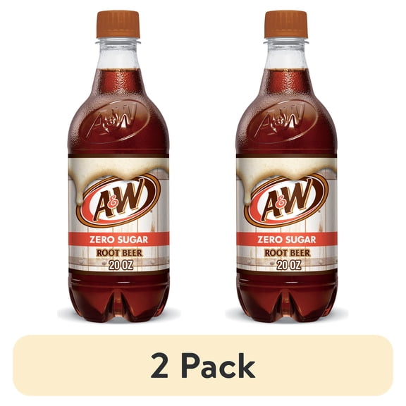 (2 pack) A&W Root Beer Zero Sugar Soda 20oz Bottles, Quantity 10