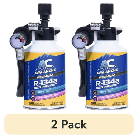 (2 pack) AC Avalanche 12oz. R134a Automotive Refrigerant Kit w/Analog Gauge