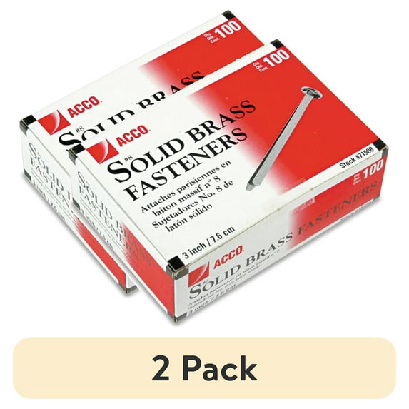 (2 pack) ACCO Brass Prong Paper File Fasteners, 3", 100-Pack