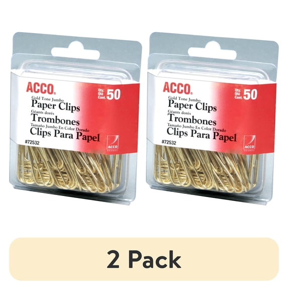 (2 pack) ACCO Gold Tone Clips, Smooth Finish, Jumbo Size, 50/Box