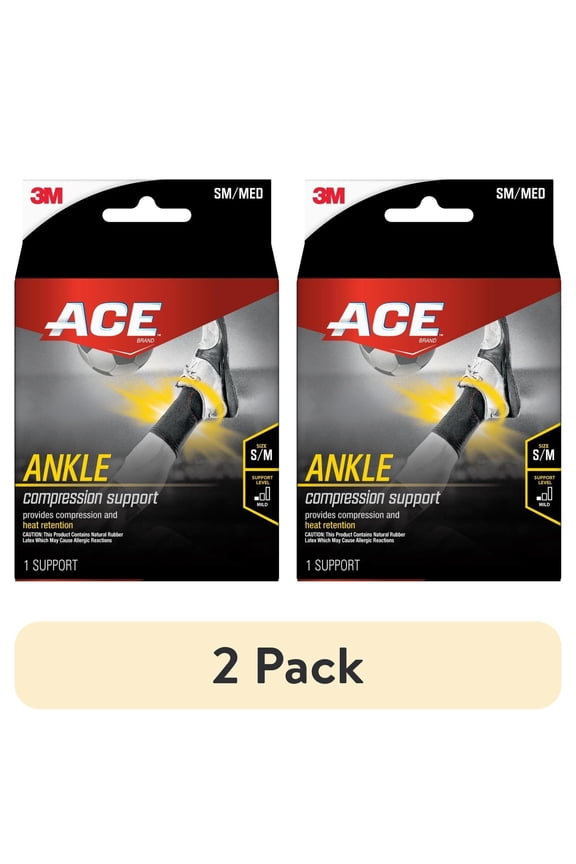 (2 pack) ACE Brand Compression Ankle Support, Small/Medium, Gray, Unisex