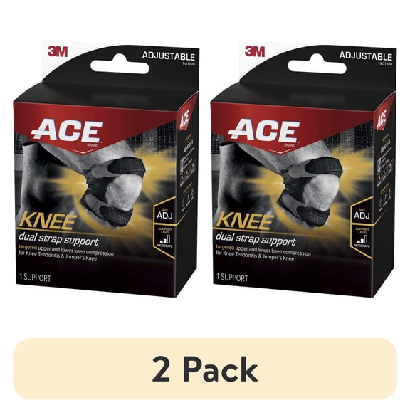 (2 pack) ACE Brand Dual Knee Strap, Adjustable Brace, One Size Fits Most, 1 Strap