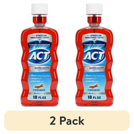 (2 pack) ACT Anticavity Fluoride Mouthwash, Triple Action Cinnamon, 18 fl. oz.
