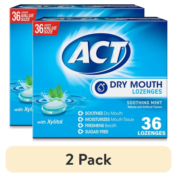 (2 pack) ACT Dry Mouth Moisturizing Lozenges, Soothing Mint, 36 ct.
