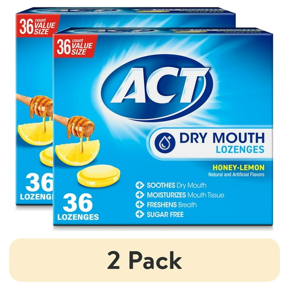 (2 pack) ACT Dry Mouth Moisturizing Lozenges With Xylitol, Honey-Lemon, 36 ct.