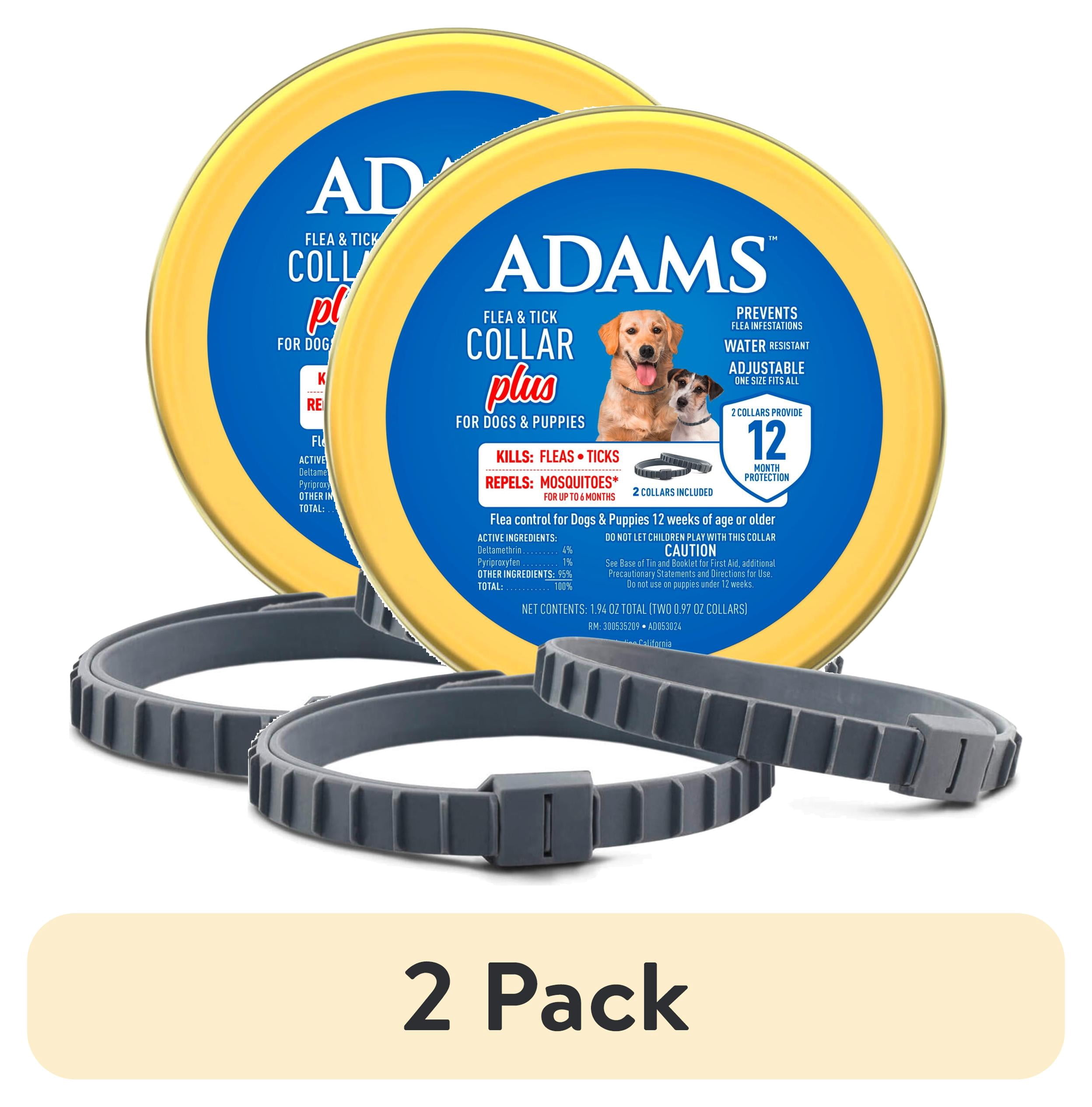 (2 pack) ADAMS Flea & Tick Collar Plus for Dogs & Puppies, 12 Months Protection Flea Infestations, Kills Fleas & Ticks, Repels Mosquitoes For Up To 6 Months (Excl. California), One Size Fits All, 2 Count