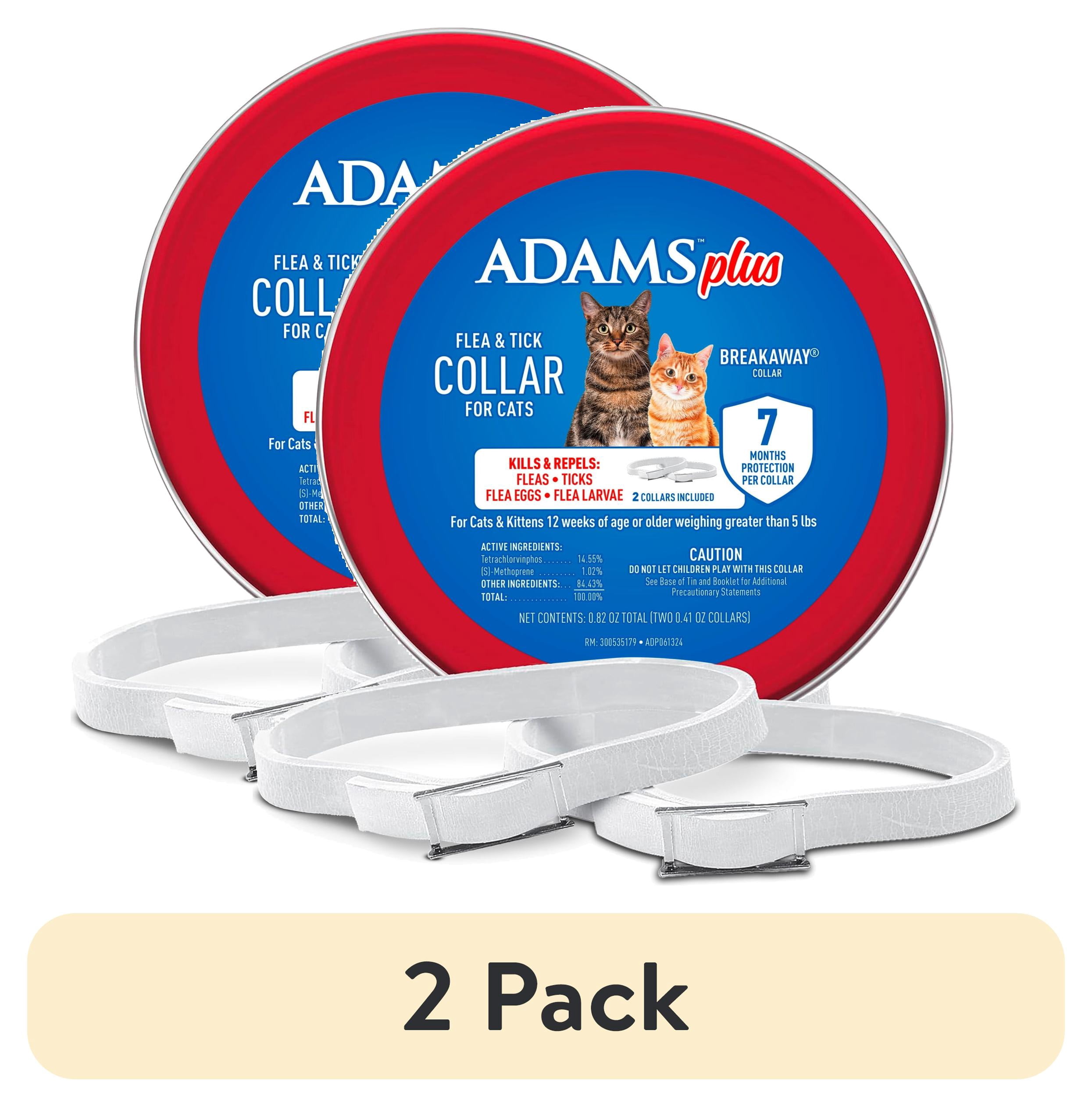 (2 pack) ADAMS Plus Flea & Tick Collar for Cats, Flea Collar for 14-Month Prevention, Adjustable Collar Fits Cats & Kittens, Kills Fleas & Ticks, 2 Count