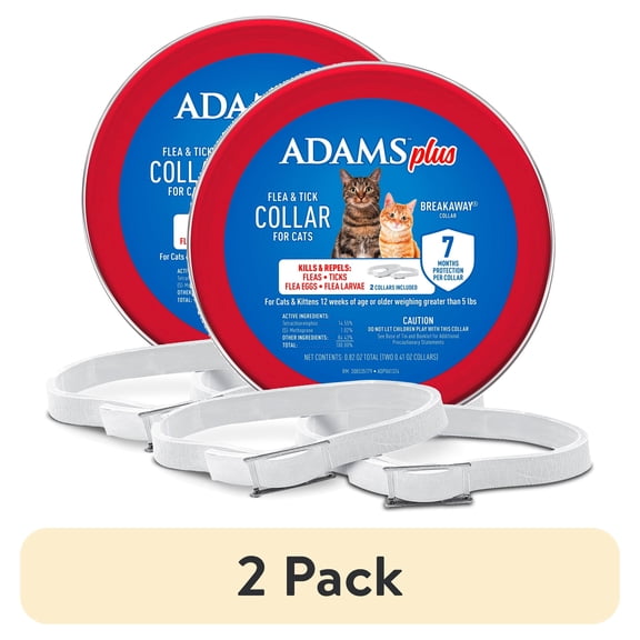 (2 pack) ADAMS Plus Flea & Tick Collar for Cats, Flea Collar for 14-Month Prevention, Adjustable Collar Fits Cats & Kittens, Kills Fleas & Ticks, 2 Count