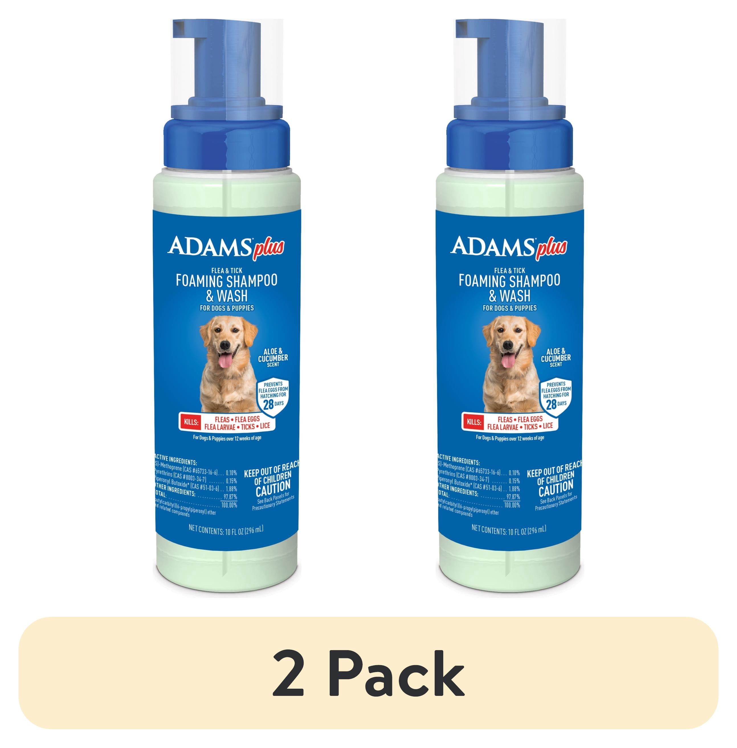 (2 pack) ADAMS Plus Flea & Tick Foaming Shampoo & Wash for Dogs & Puppies, Flea Shampoo to Treat Flea Infestations, Kills Ticks, Fleas, Flea Eggs & Lice, Cleans and Conditions Coat, 10 fl oz
