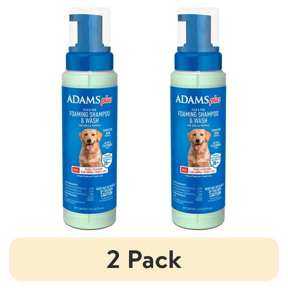 (2 pack) ADAMS Plus Flea & Tick Foaming Shampoo & Wash for Dogs & Puppies Over 12 Weeks, Sensitive Skin Flea Treatment for Dogs and Puppies, Kills Adult Fleas, Ticks and Lice On Contact, 10 Fluid Ounces