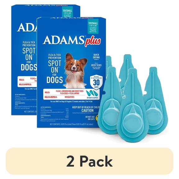 (2 pack) ADAMS Plus Flea & Tick Prevention Spot On for Dogs, Toy/Small Dog, Kills Fleas & Ticks (Brown Dog/Deer Ticks), Kills and Repels Mosquitoes, Prevents Flea Infestations, 3-Month Supply, 3 pack