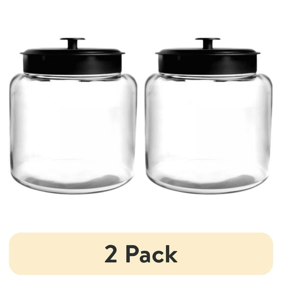 (2 pack) Anchor Hocking 96 oz Montana Glass Jar with Black Metal Cover for Food Storage