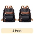 thumbnail image 1 of (2 pack) ALTOSY Genuine Leather Backpack Purse Elegant Convertible Shoulder Bag for Women S108 Black/Brown, 1 of 8