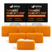 2 pack AMVital Turmeric Kojic Acid Soap Bar 3-Pack for Face & Body, for Uneven-Looking Tone, 3.5 oz Each