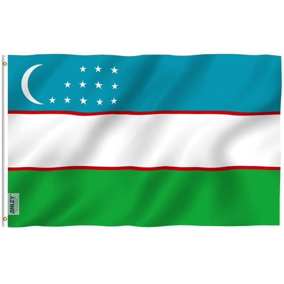 (2 pack) ANLEY 3 ft x 5 ft Uzbekistan Flag - Republic of Uzbekistan Flags Polyester