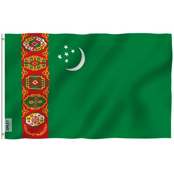(2 pack) ANLEY 3x5 Feet Turkmenistan Flag - Turkmen Flags