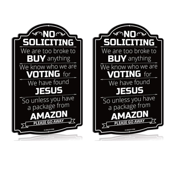 (2 pack) ANLEY Aluminum No Soliciting Sign - 12" x 8" Weatherproof Front Door Sign for House and Business