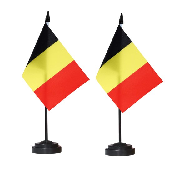 (2 pack) ANLEY Belgium Deluxe Desk Flag Set - 6 in x 4 in Miniature Belgian Desktop Flag