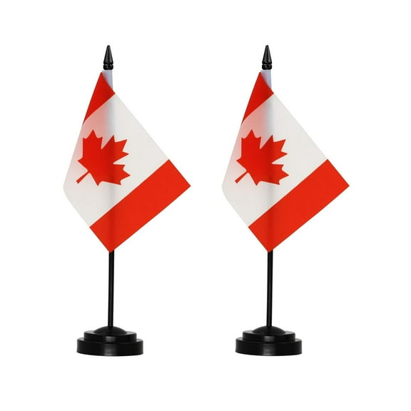 (2 pack) ANLEY Canada Deluxe Desk Flag Set - 6 x 4 inches Miniature Canada Desktop Flag