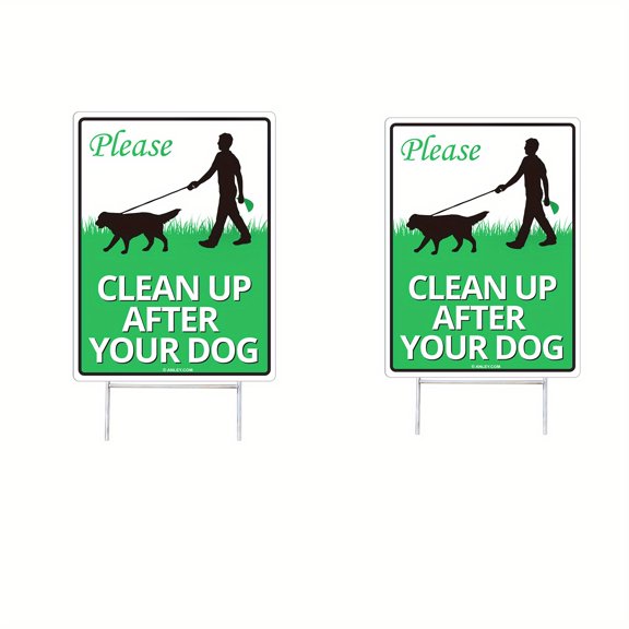 (2 pack) ANLEY Clean Up After Your Dog Yard Sign 12" x 9" - No Pooping Peeing Dogs Lawn Signs