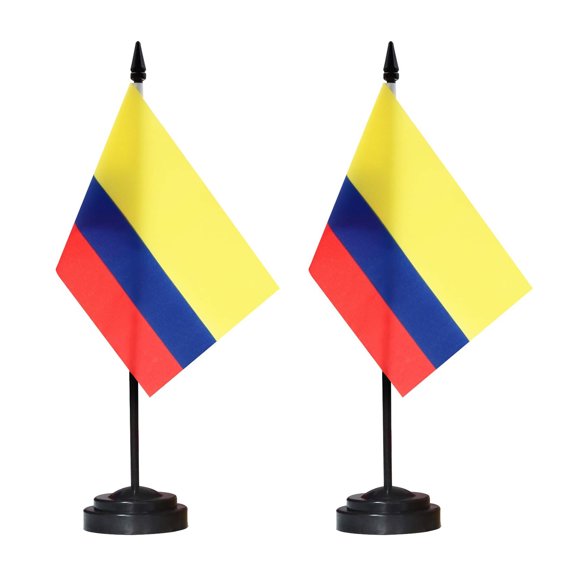 (2 pack) ANLEY Colombia Deluxe Desk Flag Set - 6 x 4 Inch Miniature Colombian Desktop Flag