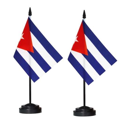 (2 pack) ANLEY Cuba Deluxe Desk Flag Set - 6 in x 4 in Miniature Cuban Desktop Flag