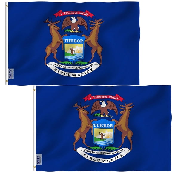 (2 pack) ANLEY Fly Breeze 3x5 Feet Michigan State Flag - Vivid Color and UV Fade Resistant - Canvas Header and Double Stitched - Mich. MI Flags Polyester with Brass Grommets 3 X 5 Ft