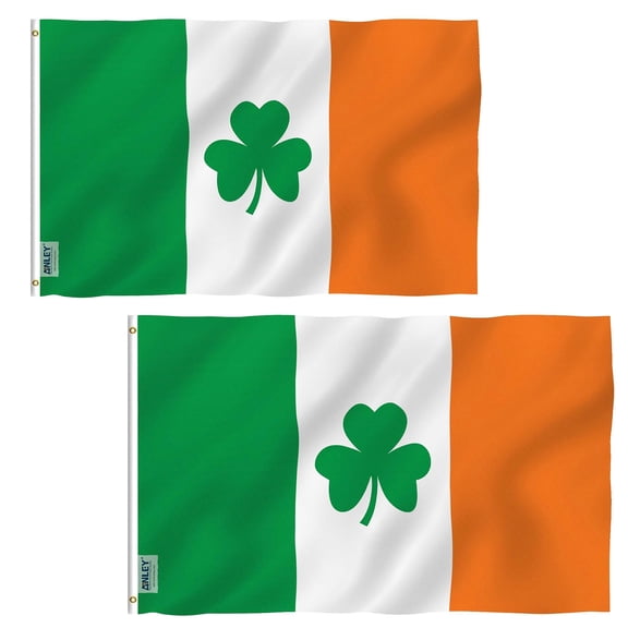 (2 pack) ANLEY Fly Breeze 3x5 Foot Ireland Shamrock Flag - Saint Patrick's Day Clover Flags Polyester with Brass Grommets