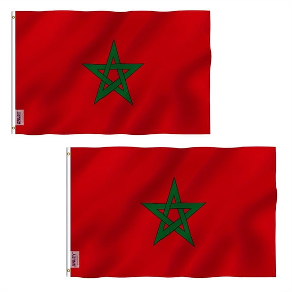 (2 pack) ANLEY Fly Breeze 3x5 Foot Morocco Flag - Vivid Color and UV Fade Resistant - Canvas Header and Double Stitched - Moroccan National Flags Polyester with Brass Grommets 3 X 5 Ft
